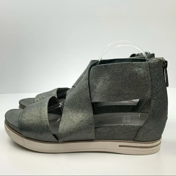 Eileen Fisher sport platform sandals size 10 pewter leather comfy walking - Picture 5 of 11